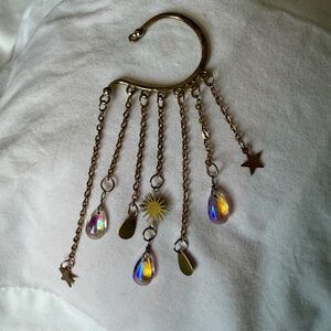 Gold-Tone Sun & Star Dangle Ear Cuff with Iridescent Teardrops